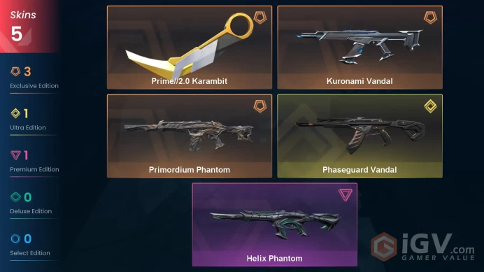 Na-Usa-Can | Prime Karambit | Kuronami Vandal | Primordium Phantom | Phaseguard Vandal | Helix Phantom | 5 Skins | Level 20 | Full Acc