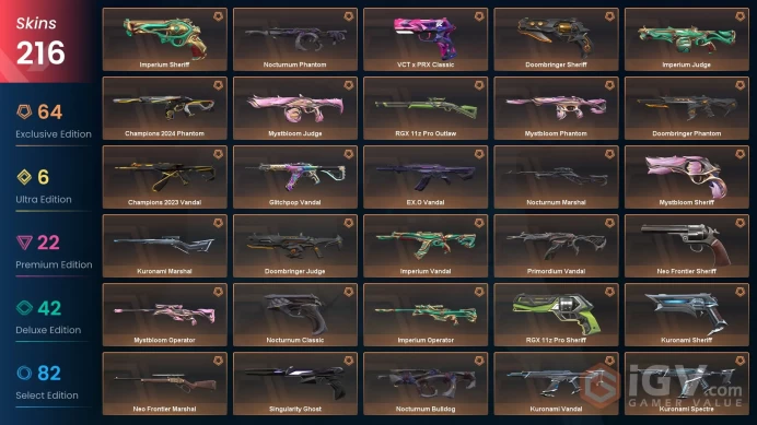 AP/MYS 249765 Ignite Fan VCT 2026 Sigil VCT 2025 Karambit Champions 2024 Bundle Champions 2023 Bundle Evori Dreamwings Bundle Evori's Spellcaste