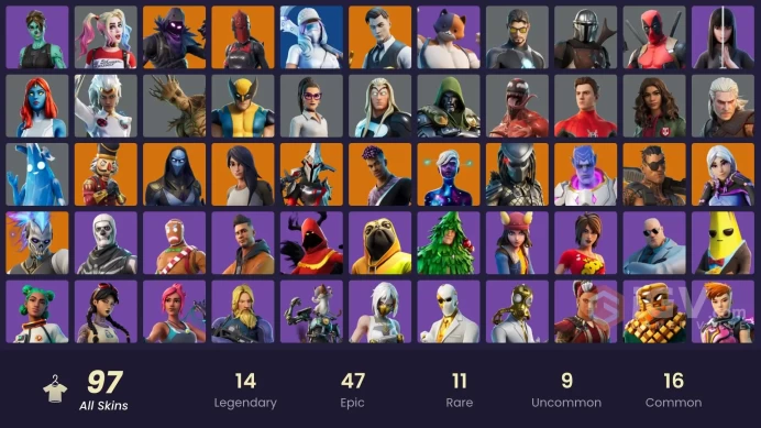 [PC/PSN/XBOX/Nintendo] 97 skins F/A :  Skull Trooper | Gold Midas | Major Glory | Harley Quinn | Ghoul Trooper | Kymera | Torin | Renzo the Dest