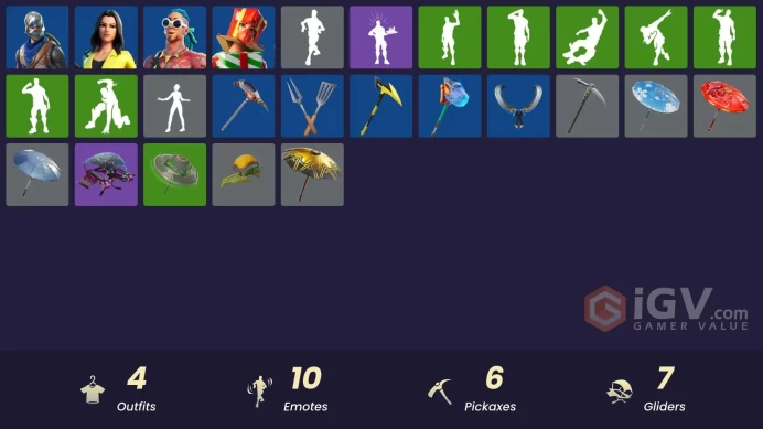 4 skins | Blue Squire | Snowflake | King Krab | Holiday Boxy | Yellowjacket | Rust Bucket | Beachcomber | Squire Shield | Back Scoop