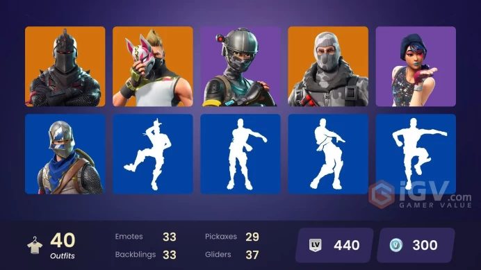 40 skins | Black Knight | Elite Agent | Take The L | Floss | Blue Squire | Royale Knight | Havoc | Ride The Pony | Mako | Snowflake