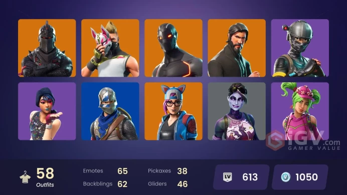 58 skins | Black Knight | The Reaper | Elite Agent | Take The L | Floss | Fresh | Blue Squire | Royale Knight | Omega | Ride The Pony | Mako