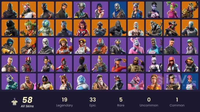 58 skins | Black Knight | The Reaper | Elite Agent | Take The L | Floss | Fresh | Blue Squire | Royale Knight | Omega | Ride The Pony | Mako
