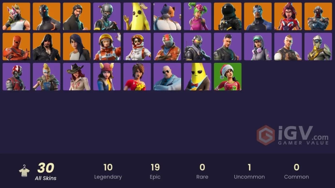 30 skins | The Reaper | Elite Agent | Take The L | Omega | Ride The Pony | Snowflake | Rogue Agent | Drift | Hybrid | Valor | Carbide