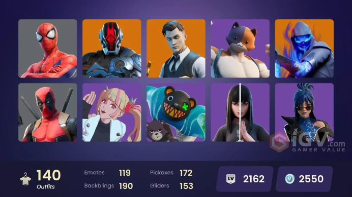140 skins | Gold Brutus | Gold Midas | The Imagined | Joey | The Ageless | Kymera | Mizuki | Omegarok | Nezumi | Ronin | Peter Griffin