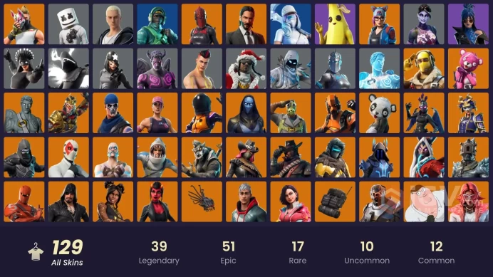 129 skins | Reaper | Ride The Pony | Reflex | Interceptor | Ravage | Hybrid | The Ice King | Wild Card | Dire | Zenith | Luxe | Vertex | Malice