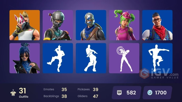 31 skins | Elite Agent | Take The L | Blue Squire | Royale Knight | Ride The Pony | Snowflake | Blue Team Leader | Prodigy | Blue Striker