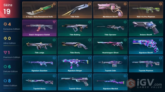 EU Full Access | 19 Skins 5 Years // Beta Remastered Knife+Gaia's Vengeance Vandal+RGX 11z Pro Phantom+Mystbloom Sheriff+Tilde Knife+more