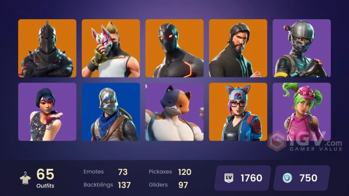 65 skins | Black Knight | The Reaper | Elite Agent | Take The L | Floss | Blue Squire | Royale Knight | Omega | Ride The Pony | Mako | Snowflake