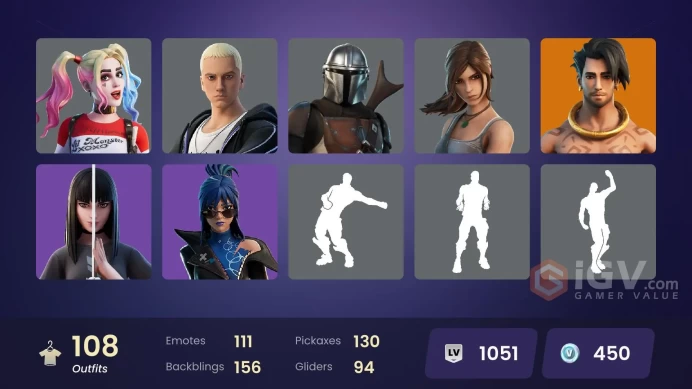  PC/XBOX  108 SKINS  Kymera  Ronin  Mandalorian  Nezumi  Predator  Era  Joey  450 VBUCKS  FIY09 