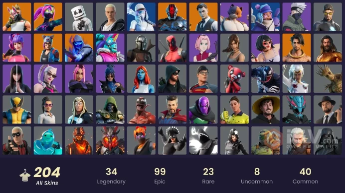 FA | 204 skins | Gold Brutus | Gold Midas | Game Knight | Snake Eyes | Naruto Uzumaki | Hybrid | The Imagined | Joey | Kymera | Driftwalker