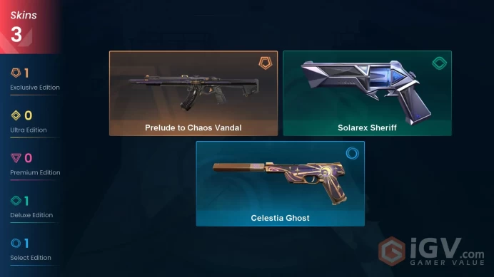 EU / 3 LUX SKINS (Prelude to Chaos Vandal+Solarex Sheriff+Celestia Ghost) / MAIL (FULL ACCESS)