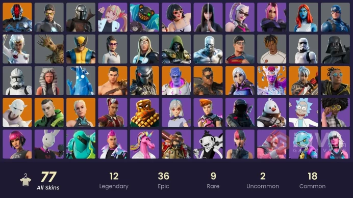 77 skins | The Cube Queen | Joey | Snap | Kymera | Malik | Torin | The Foundation | Predator | Paradigm (Reality-659) | Menace | Ronin | Twyn