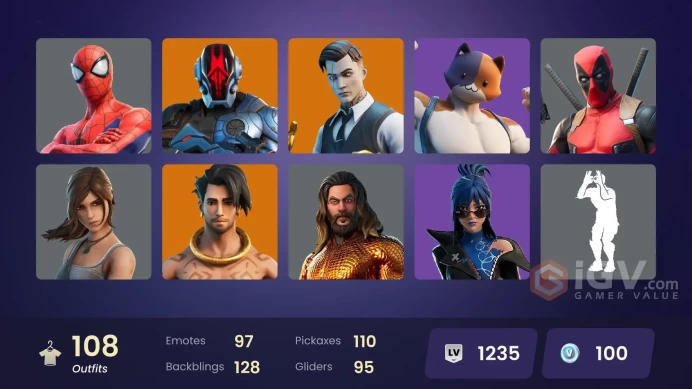 108 skins | Gold Brutus | Gold Midas | Game Knight | Shady Doggo | Raz | Eternal Knight | The Origin | Nezumi | Peter Griffin | The Imagined