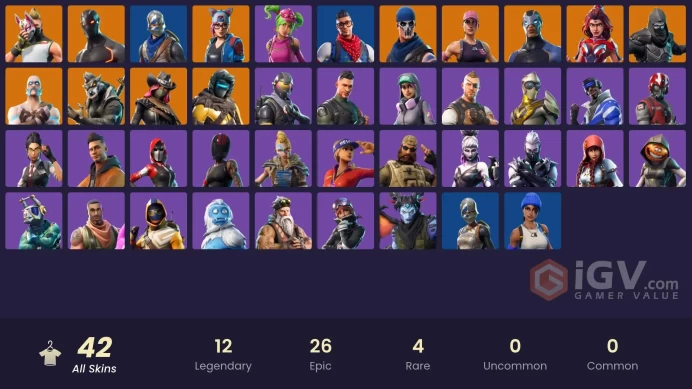 42 skins | Floss | Blue Squire | Royale Knight | Omega | Ride The Pony | Mako | Snowflake | Blue Team Leader | Prodigy | Rogue Agent