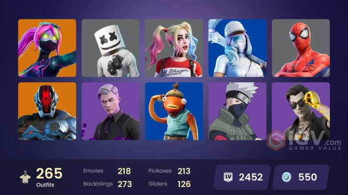(PC PSN XBOX) 265 skins | CHUN-LI / LARA CROFT / THE JOKER / HARLEY QUINN / Sultura | Snake Eyes | Naruto Uzumaki | Shady Doggo | The Imagined |