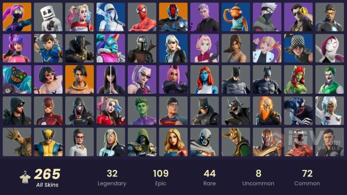 (PC PSN XBOX) 265 skins | CHUN-LI / LARA CROFT / THE JOKER / HARLEY QUINN / Sultura | Snake Eyes | Naruto Uzumaki | Shady Doggo | The Imagined |