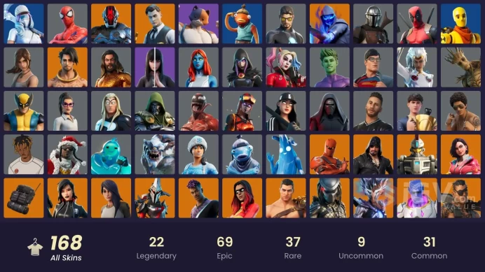 (PC PSN XBOX) 168 skins / MERRY MINT AXE / LARA CROFT / JOLTARA / REBIRTH HARLEY QUINN / BLAZE / Gold Meowscles | Gold Brutus | Gold Midas | Cl