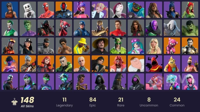 (PC PSN XBOX) 148 skins | Renegade Raider | Fashion Banshee | Vivi Chroma | Subzero Cryptic | Shady Doggo | Sultura | Fixer | Lina Scorch | FNCS