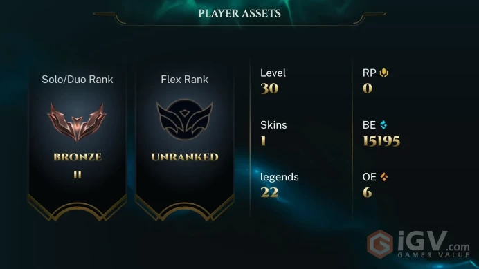 OCE S16 Bronze II (0 LP) Champs:22 Instant delivery BE: 15195 Honor lvl:3 Unverified e-mail smurf lvl 30 ranked ready New sezon 2026