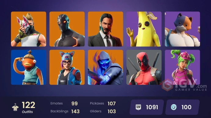 (PC PSN XBOX) 122 skins | WORLD CUP | Prodigy | End Zone | Carbon Commando | Blue Striker | Hybrid | The Ice King | Valor | Dire | Zenith | Mizu