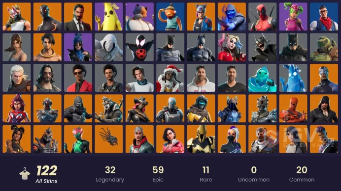 (PC PSN XBOX) 122 skins | WORLD CUP | Prodigy | End Zone | Carbon Commando | Blue Striker | Hybrid | The Ice King | Valor | Dire | Zenith | Mizu