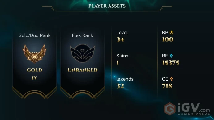 [EUW] S2026 - Gold 4 -77LP- 4Win - 3Lose - +30/-10 LP Gain - 57 Winrate - 15K Be - Honor 3 - Instant Delivery