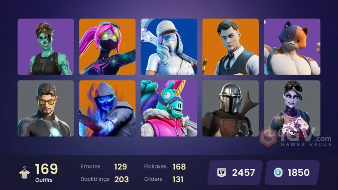 (PC PSN XBOX) 169 skins | Gold Brutus | Gold Midas | Tiki Tackler | Cloud Striker | Trilogy | Heron Stance Hero | Tart Tycoon | Point Patroller 