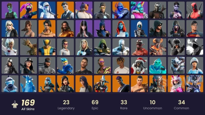 (PC PSN XBOX) 169 skins | Gold Brutus | Gold Midas | Tiki Tackler | Cloud Striker | Trilogy | Heron Stance Hero | Tart Tycoon | Point Patroller 