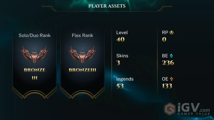  LAN  4 SKINS  BRONZE 3  53 CHAMPIONS  40 LEVEL  INSTANT DELIVERY  FULL ACCESS  FIm9Z 