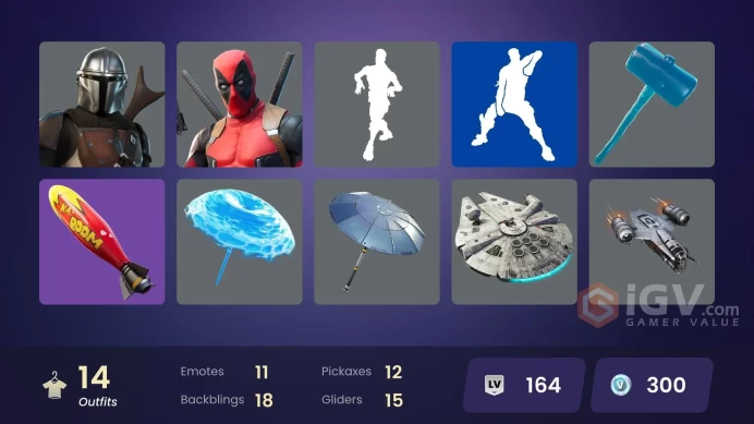 PC/PSN 14 SKINS Fade Mandalorian Gear Specialist Maya Deadpool Ocean 300 VBUCKS FElfW