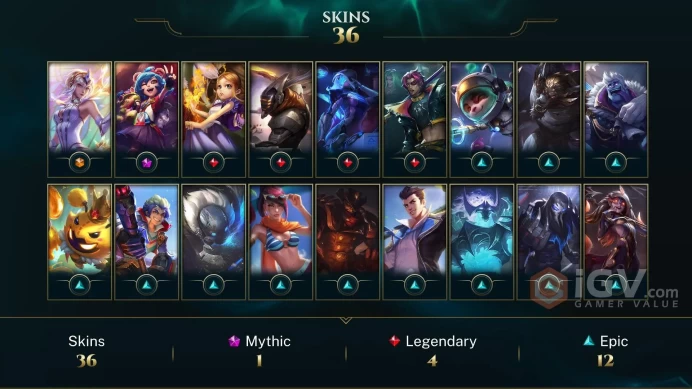 LAS 36 SKINS PLATINUM 4 141 CHAMPIONS 94 LEVEL INSTANT DELIVERY FULL ACCESS FHf38