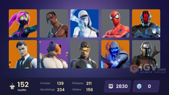 PC/PSN / 152 SKINS / TRAVIS SCOTT | Rogue Spider Knight  | Astro Jack | Joltara | Midas | Mandalorian | Galaxia / MAIL (FULL ACCESS)