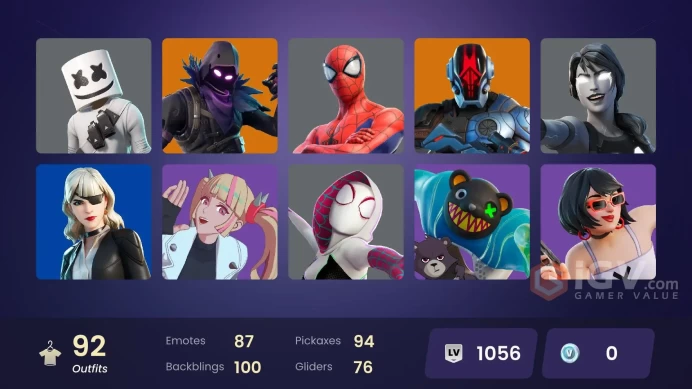 [PC] 92 skins | Ravage | Raven | The Imagined | Snap | The Ageless | Renzo the Destroyer | The Origin | Malik | The Foundation | Son Goku | Nezu