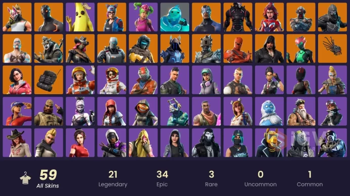 58 skins | Take The L | Omega (stage 5) | Grind | Clutch | Drift | Hybrid | The Ice King | The Prisoner | Catalyst | Rox | Valor | Carbide