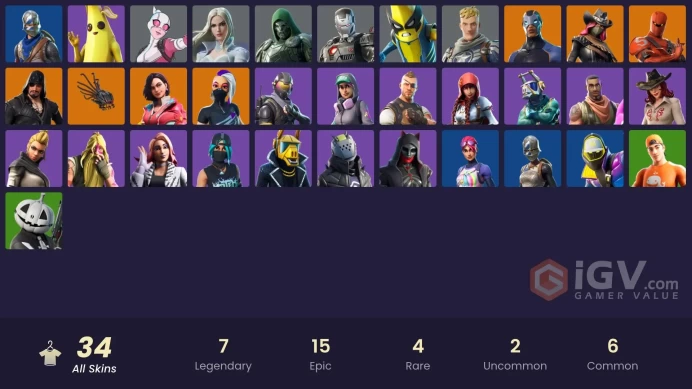 34 skins | Blue Squire | Royale Knight | Ride The Pony | Snowflake | Rogue Agent | Subzero Cryptic | Hybrid | Catalyst | Rox | Carbide