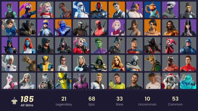 (PC PSN XBOX) 185 skins | Travis Scott | CHUN-LI / NEO VERSA / LARA CROFT / GALAXIA / HARLEY QUINN / Gold Meowscles | Gold Brutus | Gold TNTina 