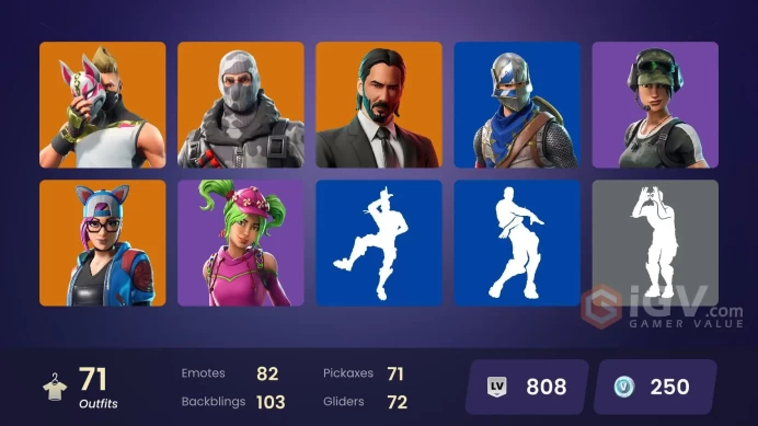 71 skins | Take The L | Fresh | Tidy | Blue Squire | Havoc | Trailblazer | Snowflake | Sub Commander | Blue Striker | The Scientist | Drift
