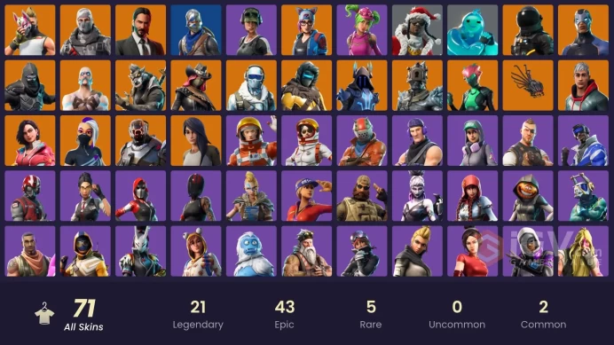 71 skins | Take The L | Fresh | Tidy | Blue Squire | Havoc | Trailblazer | Snowflake | Sub Commander | Blue Striker | The Scientist | Drift