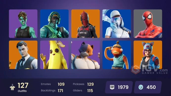 127 skins | Reaper | Candy Axe | Gold Meowscles | Gold Brutus | Gold TNTina | WORLD CUP | Gold Midas | Prodigy | Carbon Commando | Cloud Striker