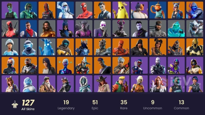 127 skins | Reaper | Candy Axe | Gold Meowscles | Gold Brutus | Gold TNTina | WORLD CUP | Gold Midas | Prodigy | Carbon Commando | Cloud Striker
