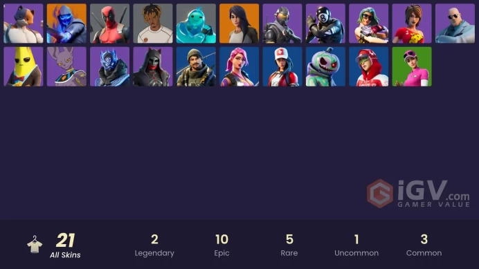21 skins | Ride The Pony | Mako | Snowflake | Cobalt Snowfoot | Rogue Agent | Fusion | Gear Specialist Maya | Rippley vs Sludge | Deadpool