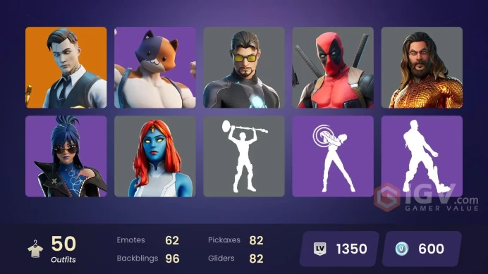 50 skins | Gold Brutus | Gold Midas | Point Patroller | Cloud Striker | Trilogy | The Scientist | Fade | Peter Griffin | Gear Specialist Maya