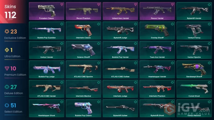 VALORANT EU SERVER 112 SKİNS (+16 KNİFE,DOLMİRS REVENGE PACKED,PHASEGUARD+EVORİ+ARCANE+DİVERGENCE+CAHMPİONS 2025 VNDLS)AUTO DELIVERY FULL ACCESS