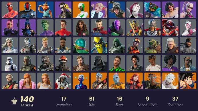 [ALL PLATFORMS]-140 Skins-Son Goku-Vix-Skull Trooper-Midsummer Midas-Fennec Shand-FFC Neymar Jr-FULL ACCESS-