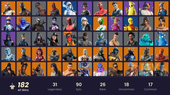 FA | 182 skins | Leviathan Axe | Travis Scott | Gold Brutus | Gold Midas | Trailblazer | Rogue Agent | Spider Knight | Hybrid | The Ice King