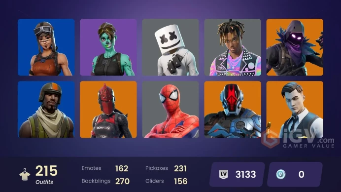FA | 215 skins | Renegade Raider | Aerial Assault Trooper | Gold Meowscles | Gold Brutus | Master Chief (Matte Black) | Gold Midas | Cloud Strik