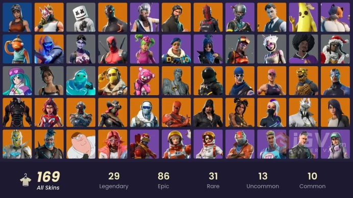168 skins | OG STW | Rogue Spider Knight | The Reaper | Elite Agent | Omega (stage 5) | Royale Bomber | Carbon Commando