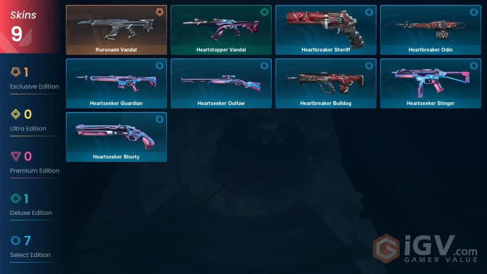 EU 9 skins | Kuronami Vandal | Heartstopper Vandal | Heartseeker Guardian | Heartbreaker Bulldog | Heartbreaker Odin | V0261