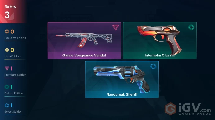 AP 3 skins | Gaia's Vengeance Vandal | Interhelm Classic | Nanobreak Sheriff | V0355